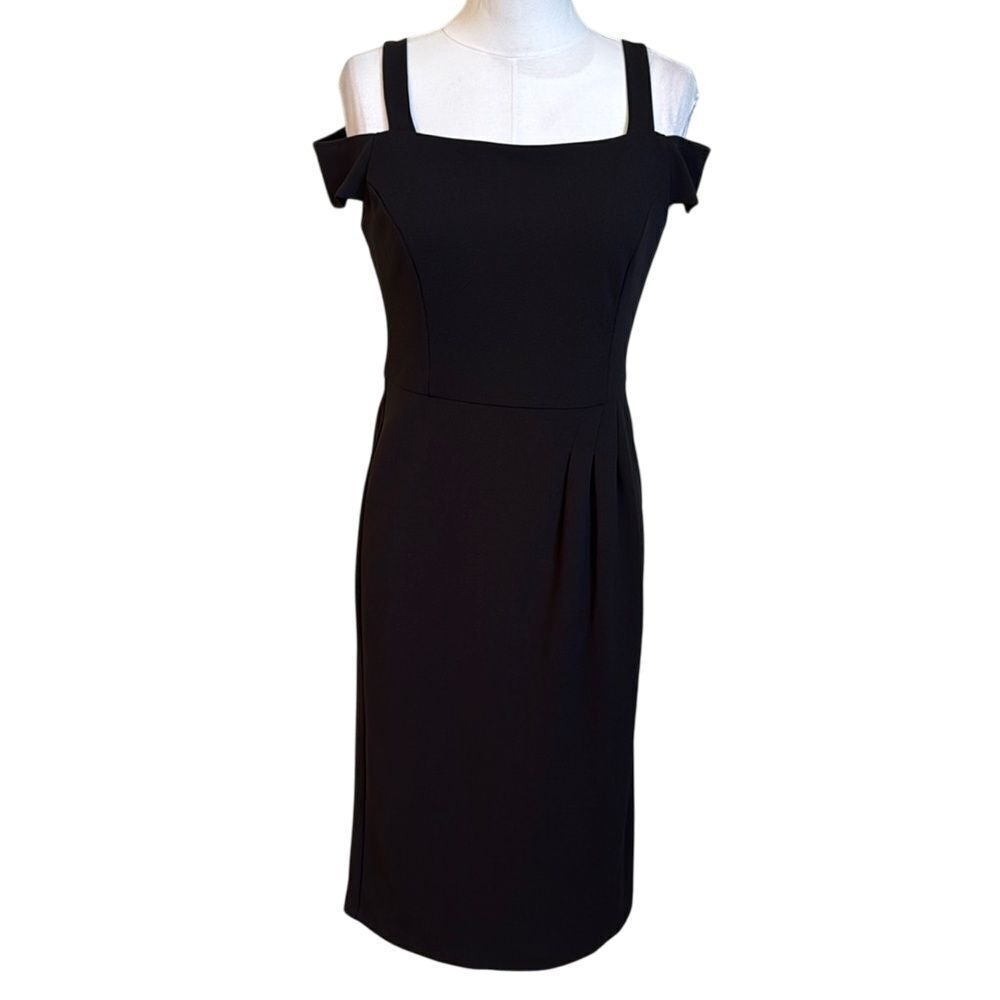 London Times Black Cold Shoulder Sheath Dress Career Cocktail Size 8